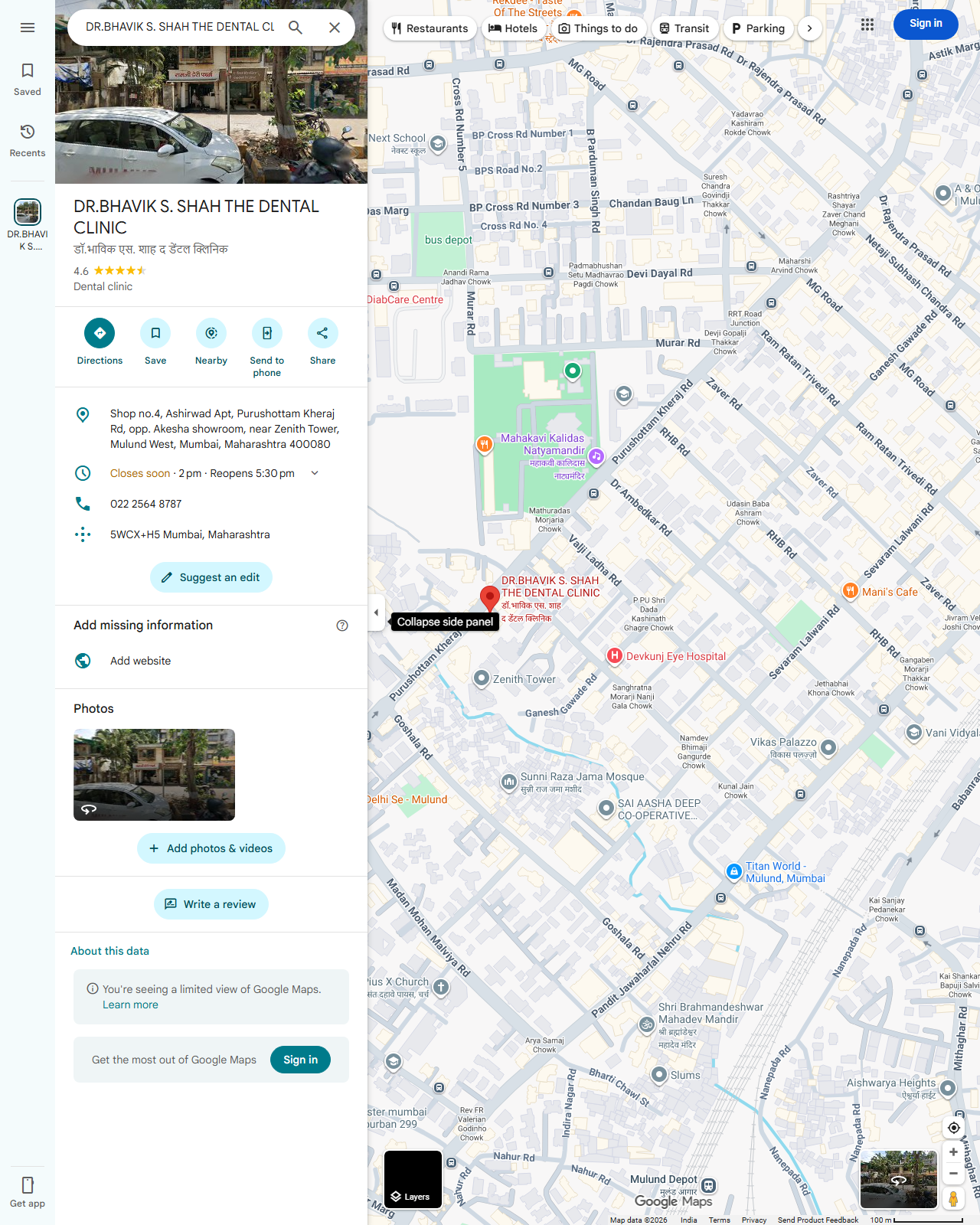 Live screenshot of the Google listing